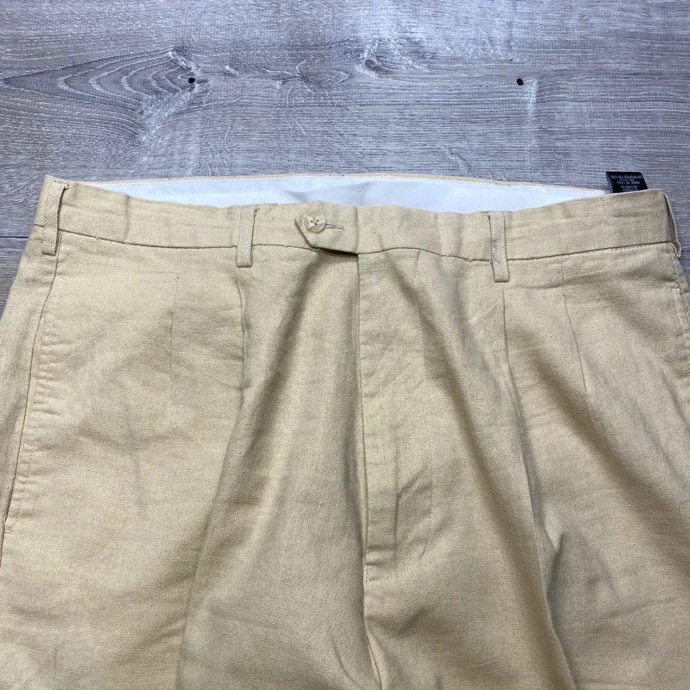 Trust Dress Pants Mens 38x26 Beige Linen Blend Pleated Wide Leg Casual Summer